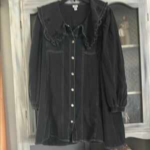 Black Ruffled Button-Up Dress